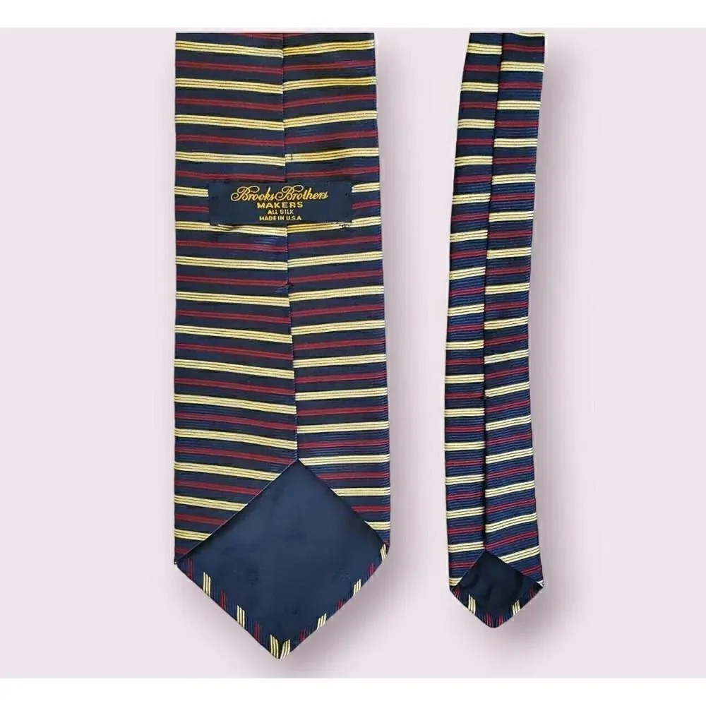 Brooks Brothers Makers Navy, Gold & Red Striped Necktie Tie Preppy | Ivy | EUC